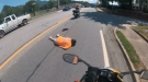 Quick Stop Leaves Biker's Old Lady On The Pavement