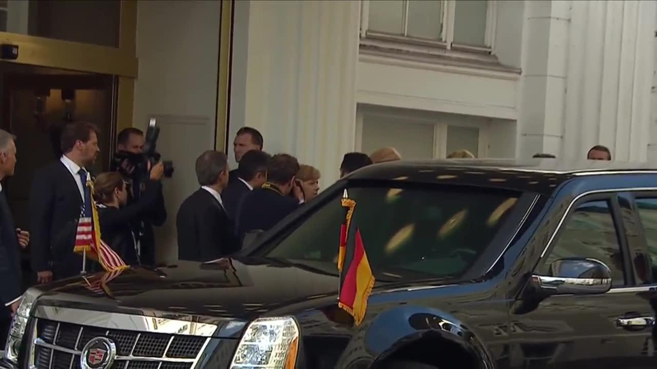 Merkel greets trump in germany