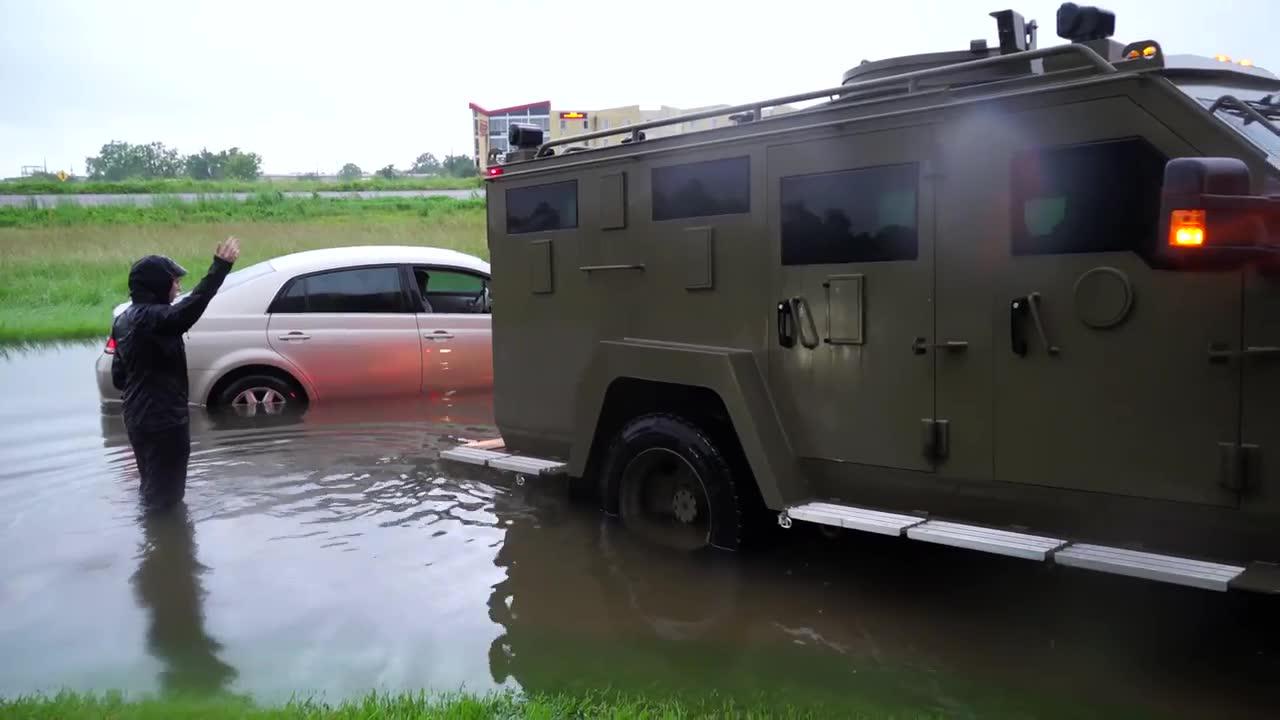Man Rescued From His Car In Flooded Houston Streets